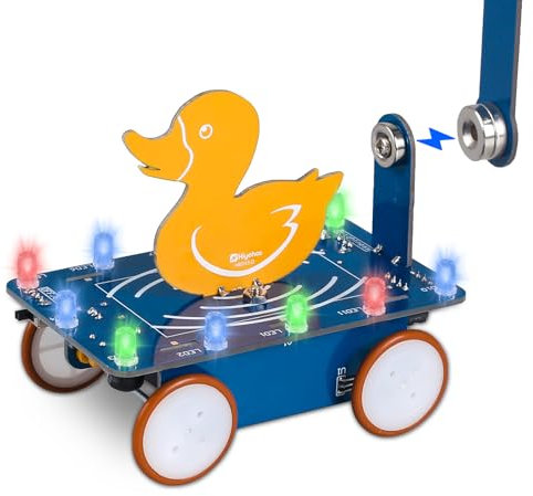 DONGKER Löt Bausatz Kleine Gelbe Ente Auto Kit mit LED Lichtern Magnetantrieb Auto DIY Lötprojekte Kreative Experimentier bausätze für Mint-Fächer Anfänger