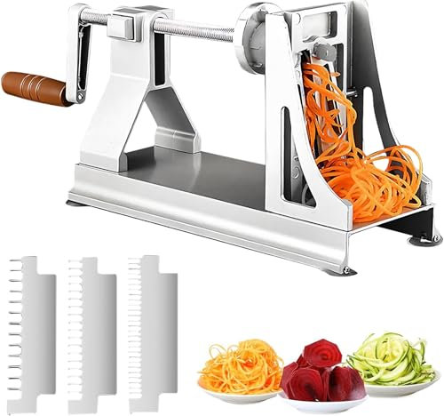 Espiralizador de Verduras, Cortador de Patatas, Cortador en Espiral de Verduras con 3 Tipos de Cuchillas de Acero Inoxidable y 4 Pies de Succión Antideslizantes, Espaguetis Calabacin Maquina
