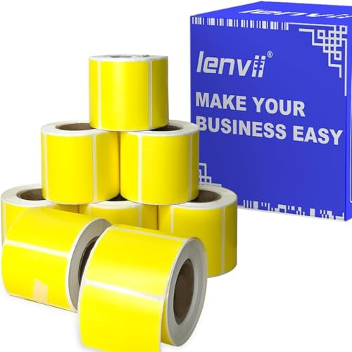 LENVII Gelb 40mm x 30 mm Thermoetiketten, 2000 Etiketten, Für Thermodrucker | Etiketten Selbstklebend, 8 Rollen × 250 Stk, Reißfest,wasserfest,ölbeständig,kratzfest,für Logo,Adresse,Büro,Geschenkanhänger