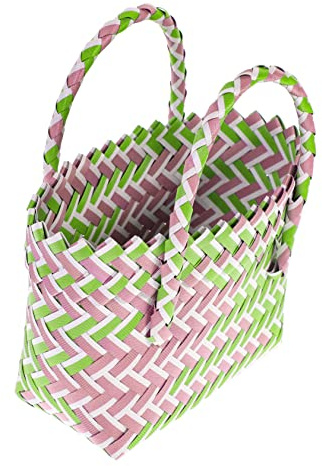 CONGARTENO Handlicher Pvc Geflochtener Aufbewahrungskorb mit Griff Leicht und Wiederverwendbar Stilvoller Garten und Picknickkorb für Snacks und Verschiedenes