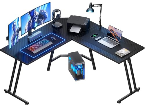 HLONONE Gaming Tisch 130 x 130cm, Gaming Schreibtisch, Stabiler L-förmiger Schreibtisch, Leicht zu installierender Eckschreibtisch, Geeignet für Büro, Arbeitszimmer, Schwarz Computertisch