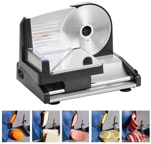 Cortadora De Carne Eléctrica, Cortadora De Carne Y Pan, Cuchilla De Acero Inoxidable Extraíble De 7,5, Grosor Ajustable De 1-15mm, Pies De Succión Antideslizantes, Fácil De Limpiar (200W)