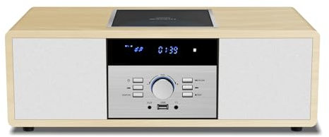 Sistema stereo Bluetooth per la casa con lettore CD, sistema musicale Hi-Fi vintage in legno con Bluetooth, radio FM, ingresso AUX e USB, telecomando, radio e stereo compatti