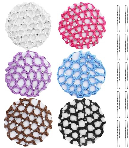 6 pezzi rete per capelli da balletto bun, retine per chignon ginnastica, retine per capelli chignon balletto, con 10 clip a forma di U, 6 colori, per sport, pattinaggio, pulizia