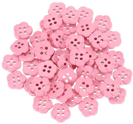 QUARKZMAN 50 Stück 11,5 mm Blumen Harz Knöpfe zum Annähen, 4 Loch Nähknöpfe Dekorative Knopf im niedlichen für Handwerk Bastelarbeiten Cardigans Kleidung Hemden DIY (Rosa)