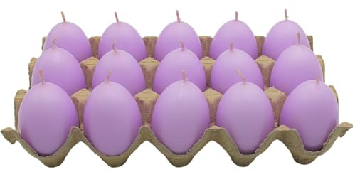 Ostereikerze im 15er Set - Eikerzen - Osterkerzen - Kerzen als Osterei, Kerzenei, Wachskerze Eiform, Dekokerze als Osterei in Pastell lila, Lieferumfang: 15 Eikerzen, Größe H/Ø 6 x 4,5 cm,