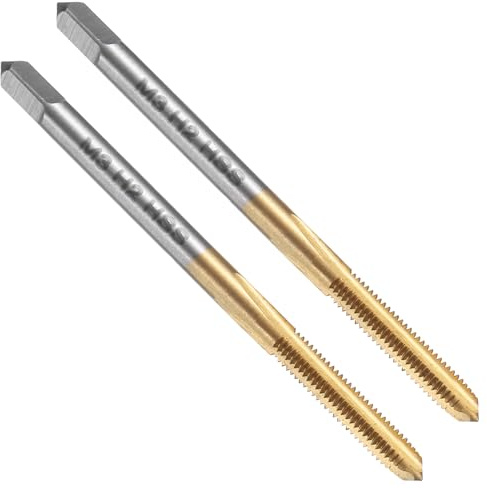 sourcing map Lot de 2 tarauds filetés à cannelure droite, M3 x 0,5 avec revêtement en titane, outil de taraudage, tarauds pour fraiseuse, acier rapide 6542 (HSS 6542)
