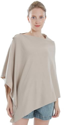 Iris Sprite kvinnor knapp flervägs stickad poncho sjal kashmir känsla halsduk wrap, BEIgE, one size