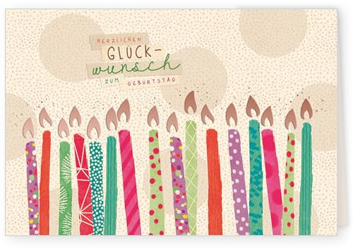 GreenLine Glückwunschkarte zum Geburtstag | 1 Stück mit Umschlag | Geburtstagskarte | hochwertige Klappkarte aus 100% baumfreien Zuckerrohrpapier | Plastikfreie Verpackung | 11,5 x 17 cm