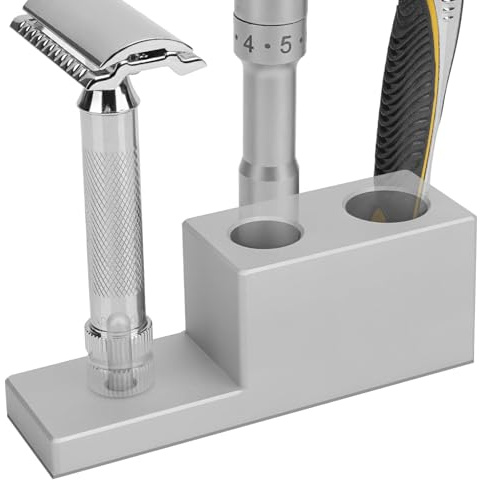 Linkidea Rasiererständer aus Aluminiumlegierung mit Abtropffläche,kompatibel mit Vikings-Klingen und Merkur-Sicherheitsrasierern,Sammler- und Aufbewahrungsständer sowie Badezimmer-Organizer (Silber)