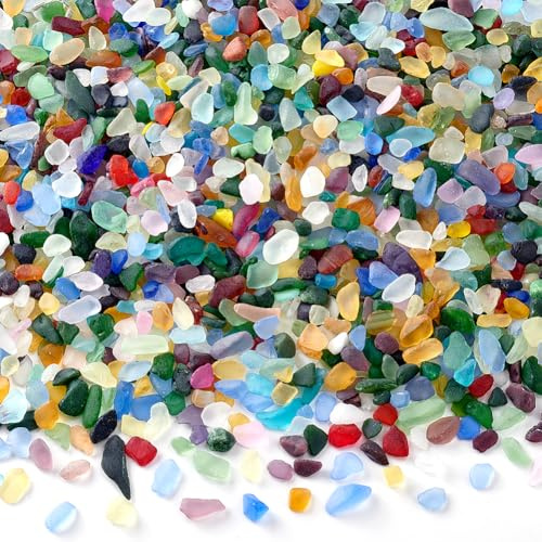 PH PandaHall 15.87oz(450g) Sea Glass Stones Colorful Frosted Glass Pebbles Gemstones Mixed Bulk Nuggets for Aquarium Rocks, Fish Tank Gravel, Vase Fillers, DIY Crafts and Home Decor, 8~13mm