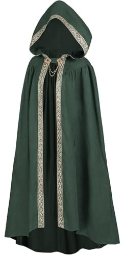 Duohropke Mantello medievale da donna rinascimentale, con cappuccio, con polsino, poncho, cappello, cappuccio, per Halloween, carnevale, cosplay, mantello in tinta unita, abbigliamento gotico, verde