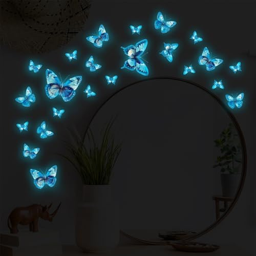 ALEGRE® Wandtattoo Schmetterlinge Leuchtend, Schmetterling Deko Sticker | 23 Stück Wandtattoo Leuchtend Schmetterling Wandaufkleber, Luminous Schmetterlinge Wandsticker für Schlafzimmer Kinderzimmer