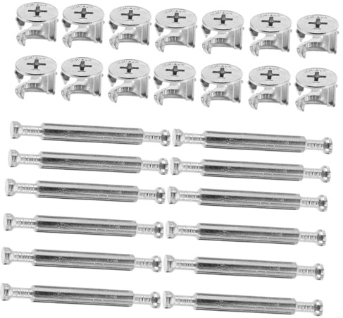 CLISPEED 3-in-1 Furniture Cam Lock Fasteners and Double-ended Connecting Screws Set Zinc Alloy Wardrobe and Cabinet Cam Lock Nuts for Drawer and Dresser Fixings 48mm Double Rod 30 Pieces