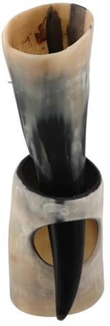 Toyvian Gobelet Corne de Bœuf Authentique avec Support Capacité Importante Texture Naturelle Unique Style Viking pour Amateurs de Bière et Hydromel