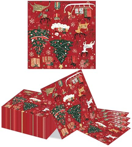 Kotkiddy 40 Servilletas de Navidad 33x33cm Servilletas de Papel Desechables Navidad con Motivo de Pintura al Óleo para Decoración de Mesa Festiva en Hotel Restaurante Fie