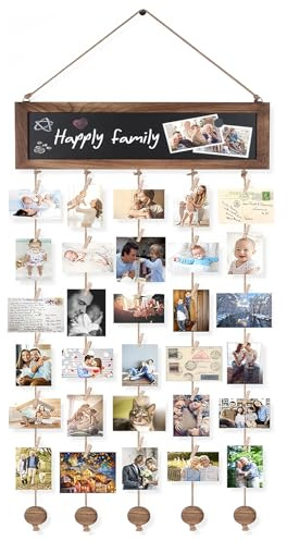 Portafoto da Parete con 30 Clip in Legno e 3 Magneti Crea la Tua Parete Fotografica Fai Da Te per Decorare la Casa Compleanni Matrimoni Natale e Altre Occasioni