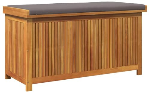 Hommdiy Outdoor-Kissenbox Gartenbox Auflagenbox Wasserdicht Holz 113x50x60 cm Massivholz Akazie