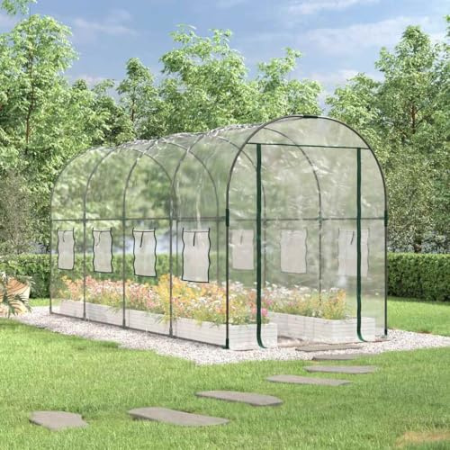 Ordellia Invernadero transparente de 160 x 400 x 190 cm, PVC y acero, túnel de lámina con 8 ventanas, puerta y ventilación para tomates, vivero, invernadero, protección contra heladas en el jardín