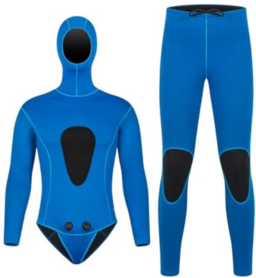 Aramox 2-delad Dyk Våtdräkt Set 3 Mm Neopren Spearfishing Dykdräkt med Huva och Långbyxor Värmeisolering Förstärkta Knän för Män Simning Surfing