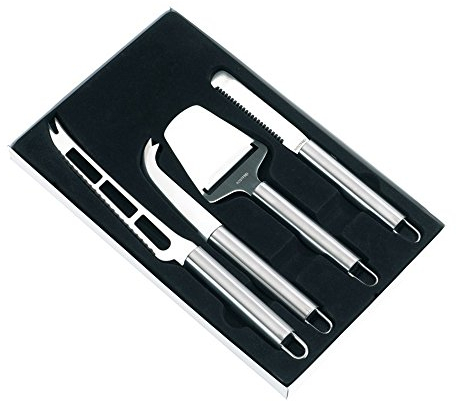 Preiswert&Gut Käsemesser Set 4-teilig aus 100% Edelstahl, Professionelles Käsebesteck mit Käsehobel, Weichkäsemesser und Hartkäsemesser, spülmaschinengeeignet