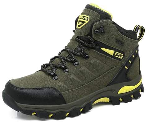 WOWEI Wanderstiefel Wanderschuhe wasserdichte Outdoor Sportlich Gleitsicher Bequem Leicht Bergstiefel Trekking Schuhe Damen Herren Wanderhalbschuhe, Army Green-1, 44 EU