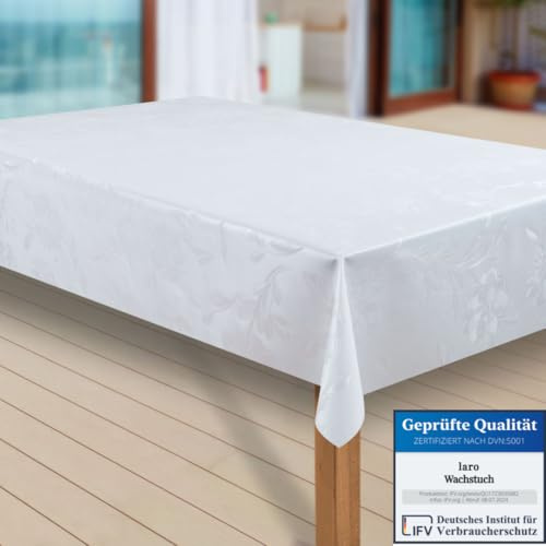 laro Wachstuch-Tischdecke Abwaschbar Garten-Tischdecke Wachstischdecke PVC Plastik-Tischdecken Eckig Meterware Wasserabweisend Abwischbar |73|, Muster:Dhalia Weiss, Größe:100x140 cm