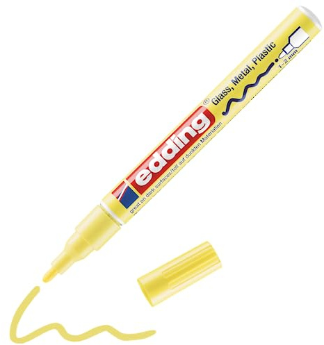 edding 751 Gloss Paint Marker - Pastel Yellow - 1 Paint Marker - Round Nib 1-2 mm - Paint Pen for Glass, Pebbles, Wood, Plastic, Paper - Waterproof, high Coverage