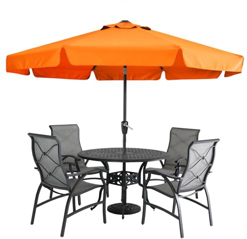 MasterCanopy 270 cm Sonnenschirm mit 8 Rippen, Kurbel & Volant, Orange | Neigungsverstellbar, UPF50+ Sonnenschutz, für Patio, Garten, Terrasse, Markt