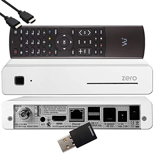 VU+ Zero HW version 2 – 1 x DVB-S2 Full-HD satellitmottagare E2 Linux mottagare, YouTube, satellitmottagare med inspelningsfunktion, kortläsare, mediaspelare, EasyMouse HDMI-kabel & 300 Mbit WiFi Stick, vit