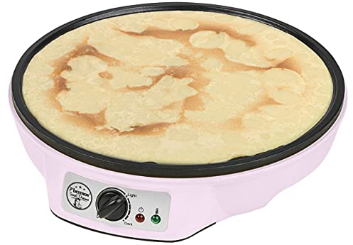 Bestron Crepera de diseño retro, Crepera electrica para crepes de Ø 30 cm, incl. esparcidor de masa y volteador de crepes, con revestimiento antiadherente, 1000 vatios, color: rosa