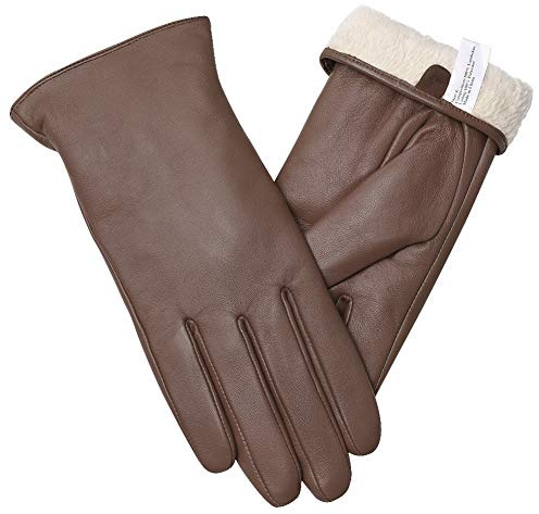 vislivin Gants Cuir Femme Mode Hiver Gants Tactile Plein Doigt Peau de Mouton Gants Femme Cadeau