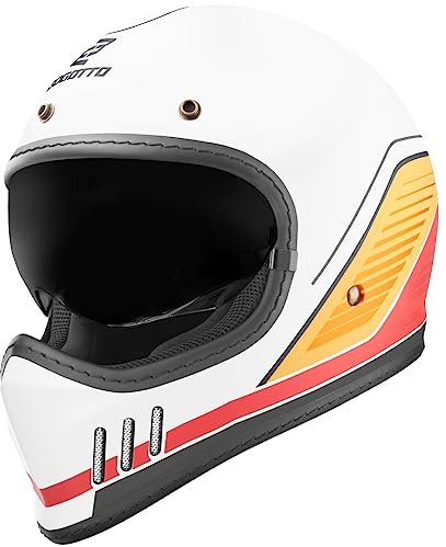 Bogotto FF980 EX-R Caferacer Cross Helm, weiß/rot/gelb, M