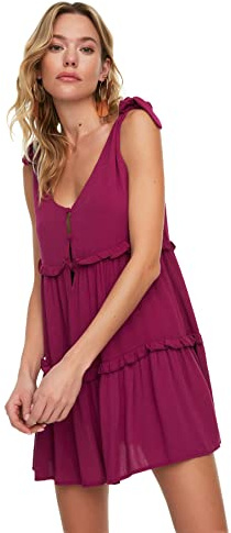 Trendyol Vestido Tejido Regular Midi para Mujer, Fucsia, 42