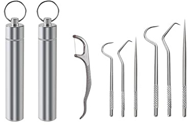 ZHENROAD 2 Set 7Pcs Portable Stainless Steel Toothpicks Pocket Set, Reusable Metal Toothpicks Rooth Cleaning Kit with Holder for Outdoor Picnic Camping Traveling