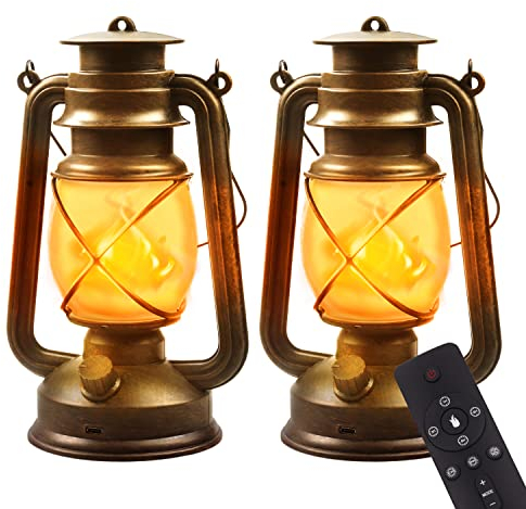 Martiount LED Lanterne a Fiamma da Esterno, 2 Pezzi Lanterna da Giardino Vintage con Telecomando Quattro Modalità Luci, Lanterna da Campeggio Portatile Appendere Lampade per Cortile Terrace