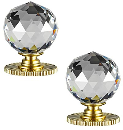 CcHhyyt Lot de 2 boutons de rechange autocollants en cristal de 40 mm de diamètre avec adhésif pour armoire, miroir, fenêtre, porte coulissante en verre, tiroir (doré soleil)