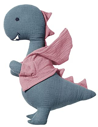 nordic coast company Kuscheltier Musselin Stofftier | Musselin Stofftier Dino Hannah | Rosa Jade Grün | 100% Baumwolle | Geschenk zur Geburt | Kinder Baby Schmusetier