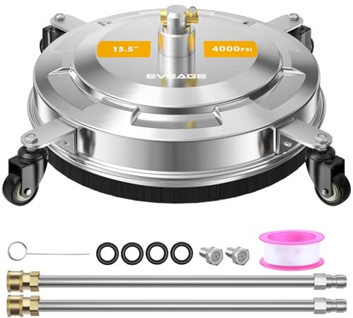 EVEAGE 39,4 cm Hochdruckreiniger, Oberflächenreiniger mit 4 Rädern, Edelstahlgehäuse, Hochdruckreiniger-Zubehör mit 2 Verlängerungsstäben, Ersatzdüsen und 4000 PSI, EP006