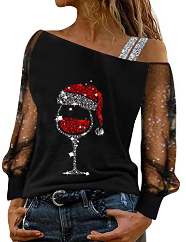 Oberteile Damen T-Shirt Damen Langarm Sweatshirt Sexy Schulterfrei Shirt Bluse Glitzer Spitze Langarmshirt Frühling Sommer Oberteile Tunika Tops Elegant Hemdbluse Streetwear