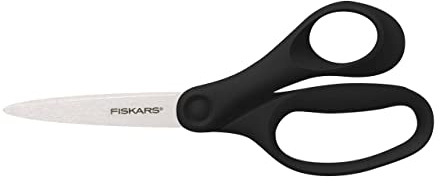 Fiskars Tijeras escolares, Tijeras para niños a partir de 12 años, Para diestros, Longitud total: 18 cm, Hojas de acero inoxidable, Negro, 1067858