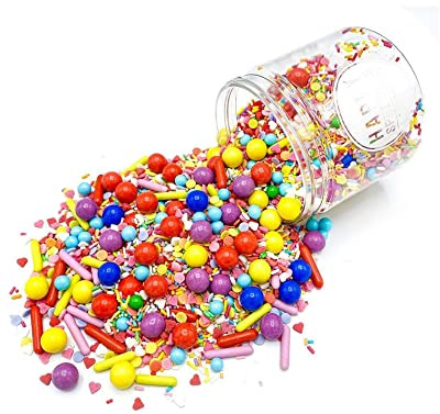 Happy Sprinkles #SPREADLOVE -bunte Streusel mit Schoko Perlen Torten 180g | Romantischer Streuselmix mit Schokolade und Herzen, für Torten, Cupcakes und Kekse, ideal für Valentinstag
