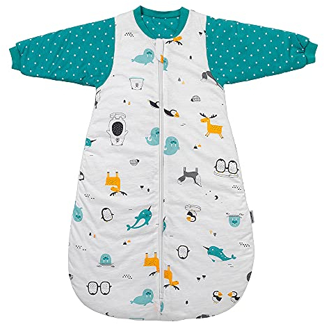 schlummersack Schlafsack Baby Bio Baumwolle Winter 80 cm Polarfreunde | Bio Babyschlafsack mit Ärmel 3.5 Tog Baby Schlafsack gefüttert | Winter Schlafsack Baby Bio