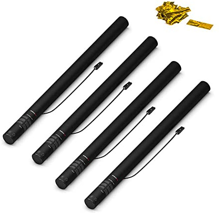 Confezione di 4 Cannoni Spara-Coriandoli Elettrici Color Oro 80cm - Attivazione con lancio di coriandoli, 14 Metri di Portata, cannone elettrico per feste ed eventi - SPARKLERS CLUB®