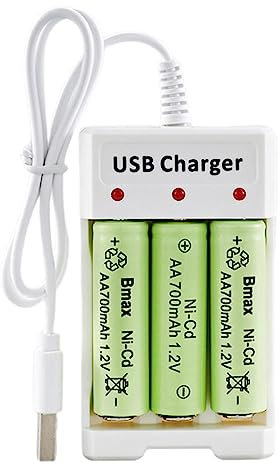 Kirdume Chargeur AA, Piles Rechargeables AA et AAA avec 3 emplacements, Entrée USB Charge rapiet Batterie à Fente Charge indépendante pour Piles AA/AAA Rechargeables NiMH
