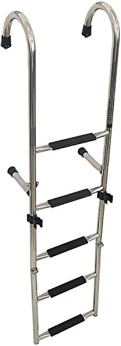 QIANMEI Klappbar Boot Poolleiter Robuste, Zusammenklappbare 5-Stufen-Außenbord-Ponton-Bootsleiter, Edelstahl-Teleskopleiter Mit Breitem Pedal, Marine-Außenbord-Bootsleiter Zur Oberen Montage