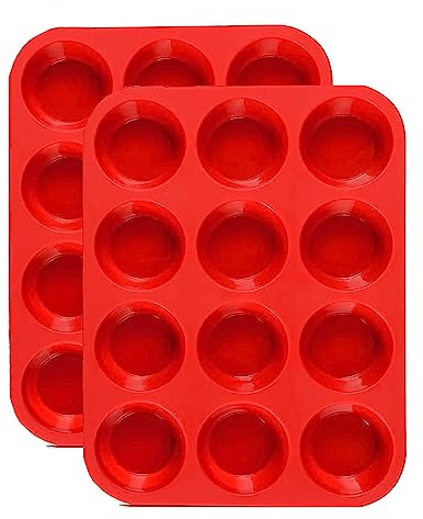 JEWOSTER 12 Cups Silicone Muffin Pan 2 Pack - Cupcake Pan Nonstick Silicone Molds Great for Making Muffin Cakes,Bread, Tart - BPA Free Baking Accessory