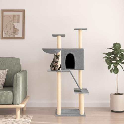 ADWOA Kratzbaum mit Sisal-Kratzsäulen Hellgrau 143 cm Cat Tree Kratzbaum Grosse Katzen Stabil Kratztonne