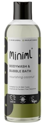 Miniml All Natural Body Wash and Bubble Bath - 500ml Moisturising Coconut Skin Eco Shower Gel Bath Soak - Vegan Friendly High Foam