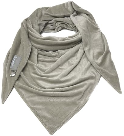 Landhuis handmade - Handgemachtes XXL Dreieckstuch in Greige – kuscheliger Nicki – beidseitig tragbar – mit Clipverschluss – für jede Jahreszeit